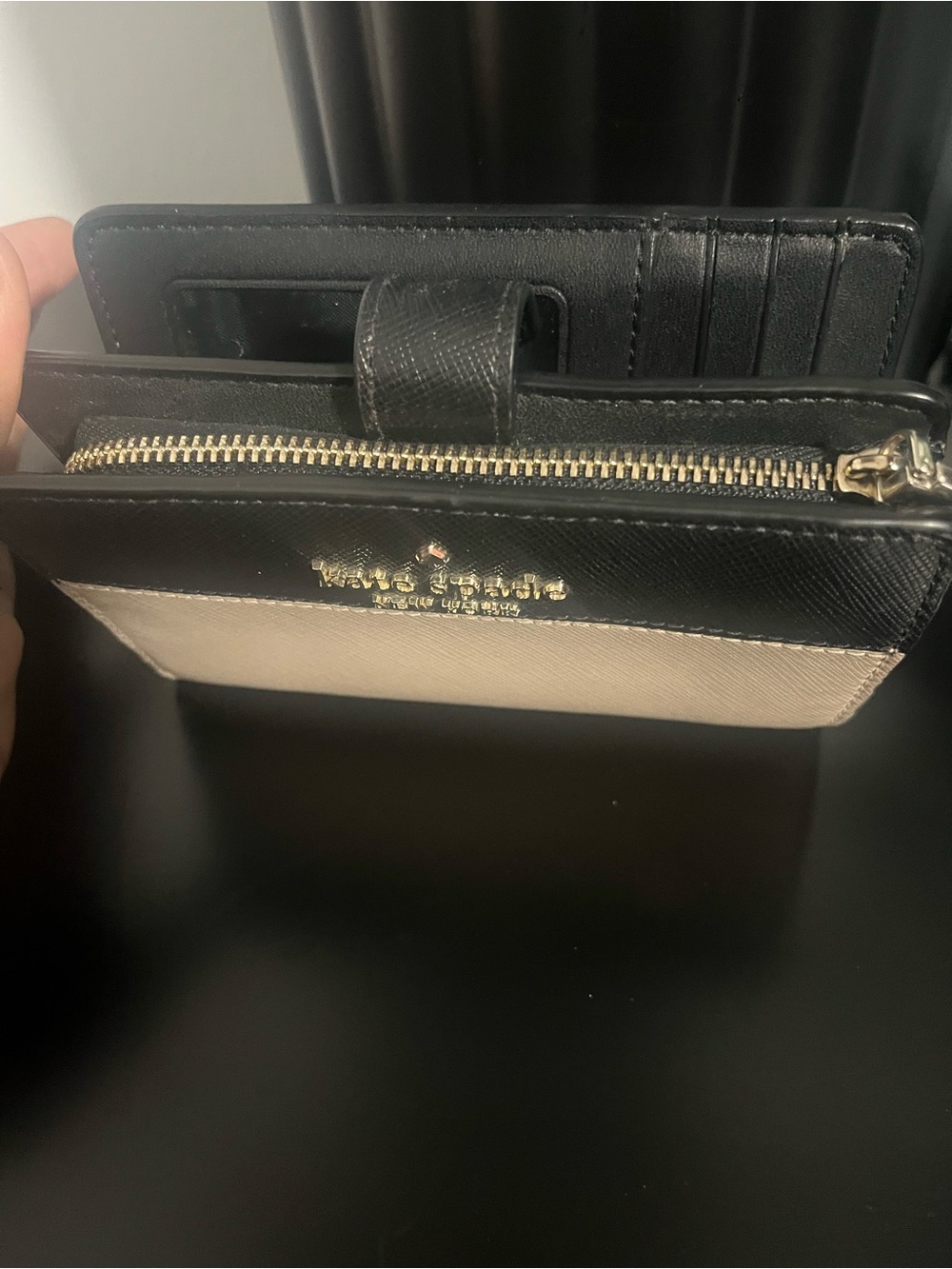 kate spade Two-Tone Black and Cream Compact Wallet with Gold Logo - Picture 7 of 14